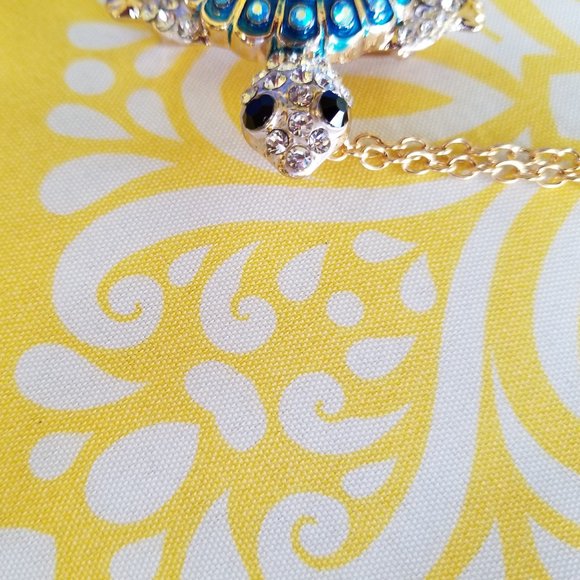 🐢Turtle Necklace Enamel & Stone Shell Blue Aqua  / brooch - NWOT🐢 - Picture 6 of 8
